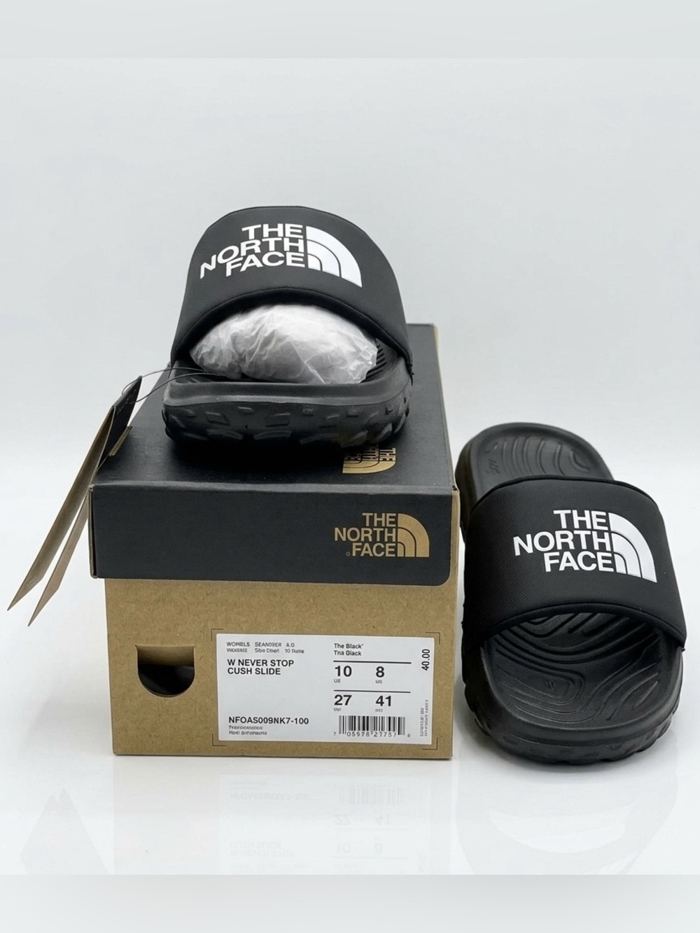 The North Face Women’s Never Stop Cush Slide Sandals – Black/White Size 10